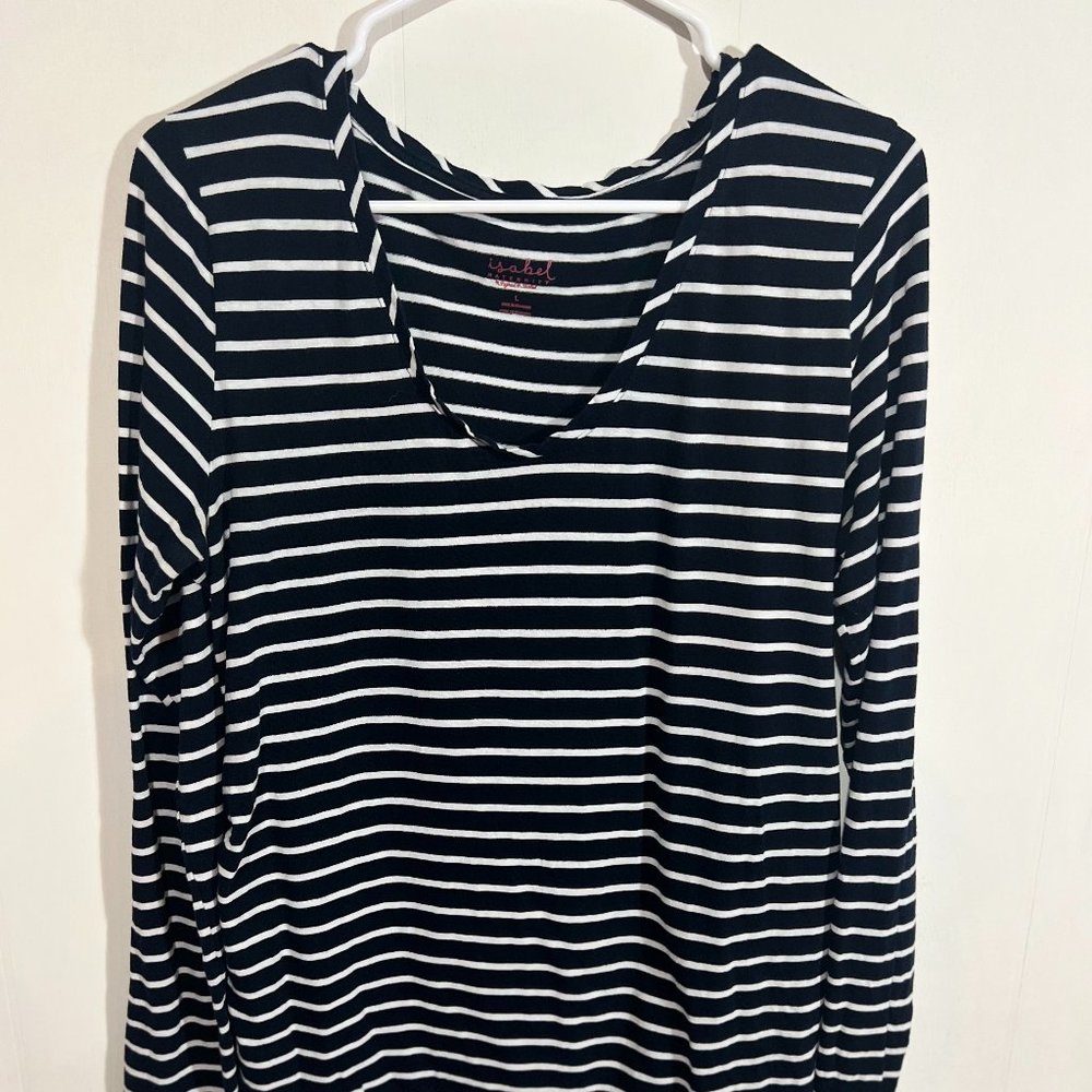 Isabel Everyday Black & White Striped Maternity Long Sleeved Shirt - Size Large
